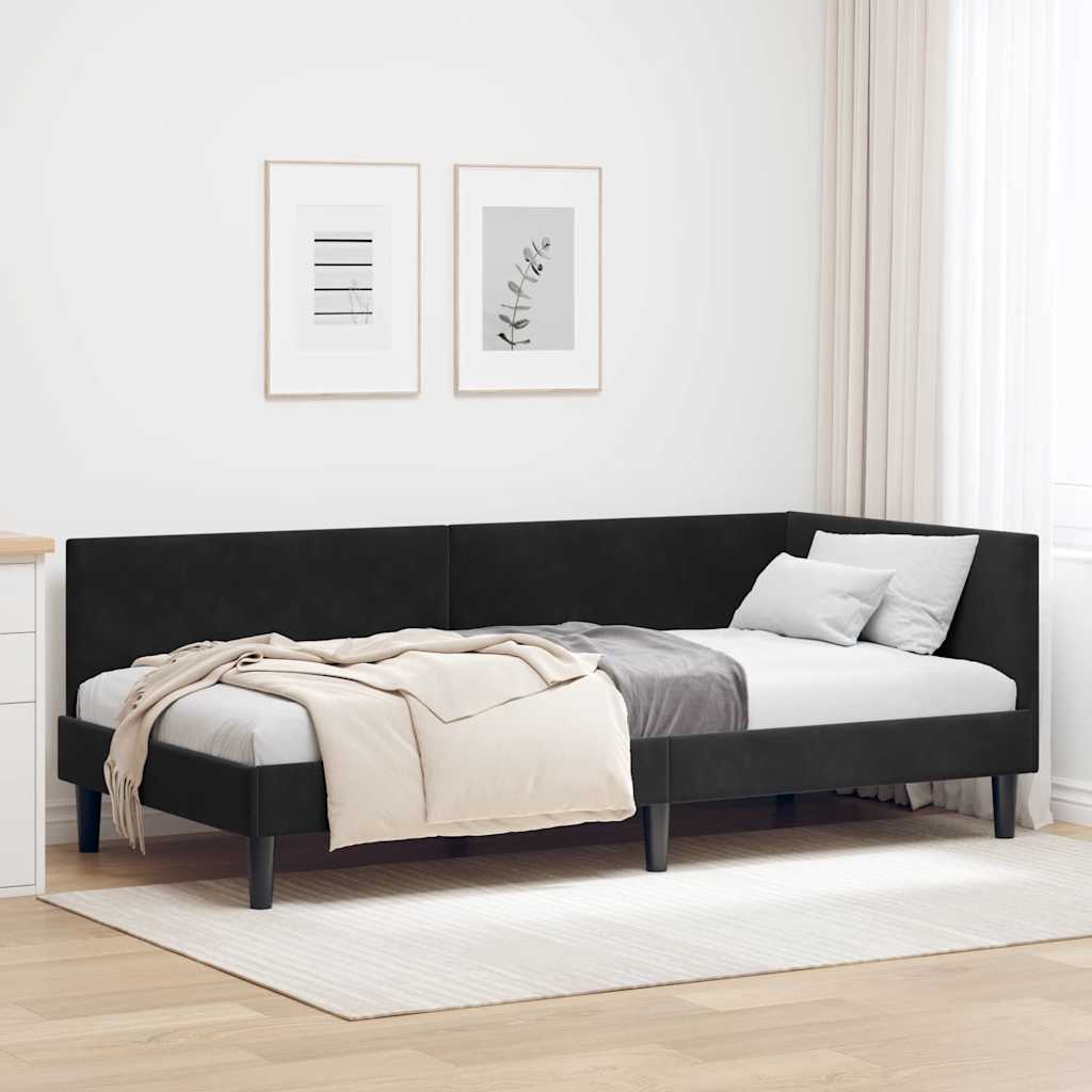 Eckbettgestell mit Kopfteil Schwarz 80 cm x 200 cm Samt