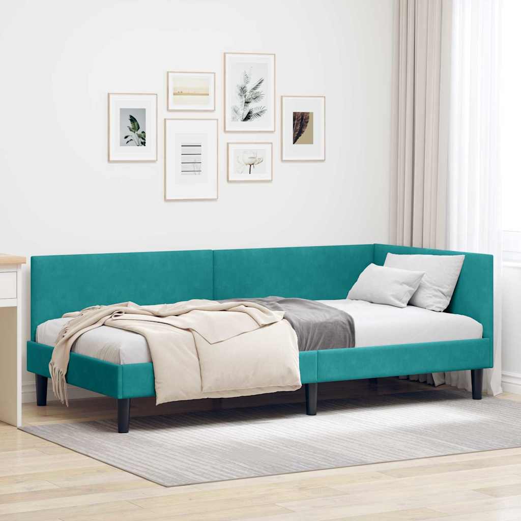 Eckbettgestell mit Kopfteil Türkis 80 cm x 200 cm Samt