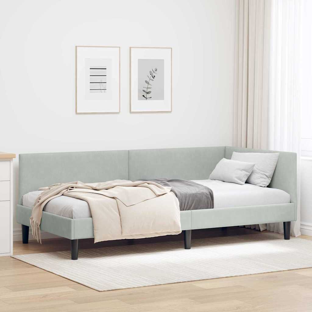 Eckbettgestell mit Kopfteil Hellgrau 90 cm x 190 cm Samt