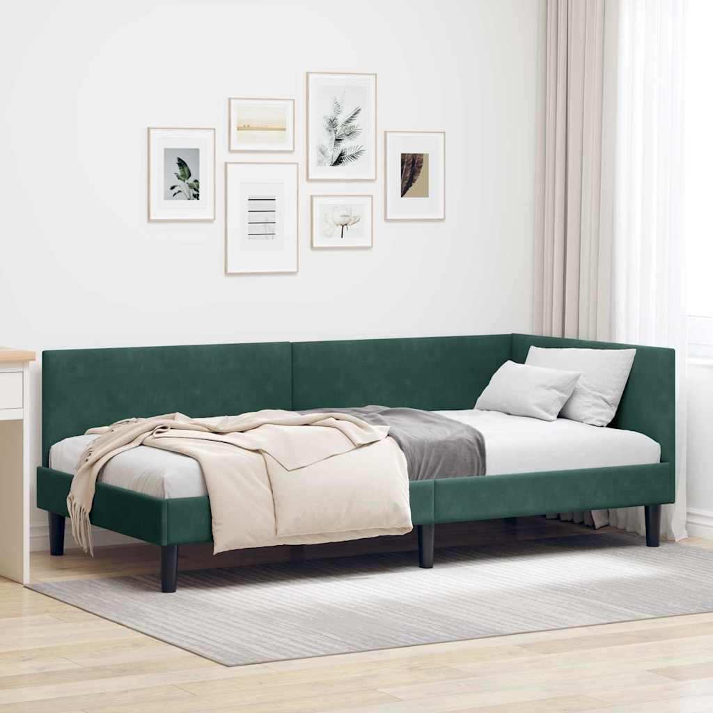 Eckbettgestell mit Kopfteil Dunkelgrün 90 cm x 190 cm Samt