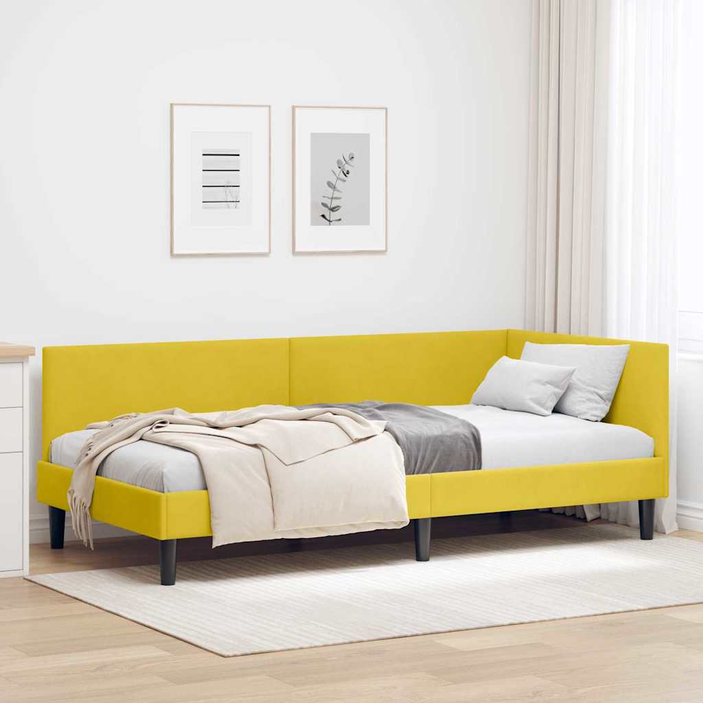 Eckbettgestell mit Kopfteil Gelb 100 cm x 200 cm Samt