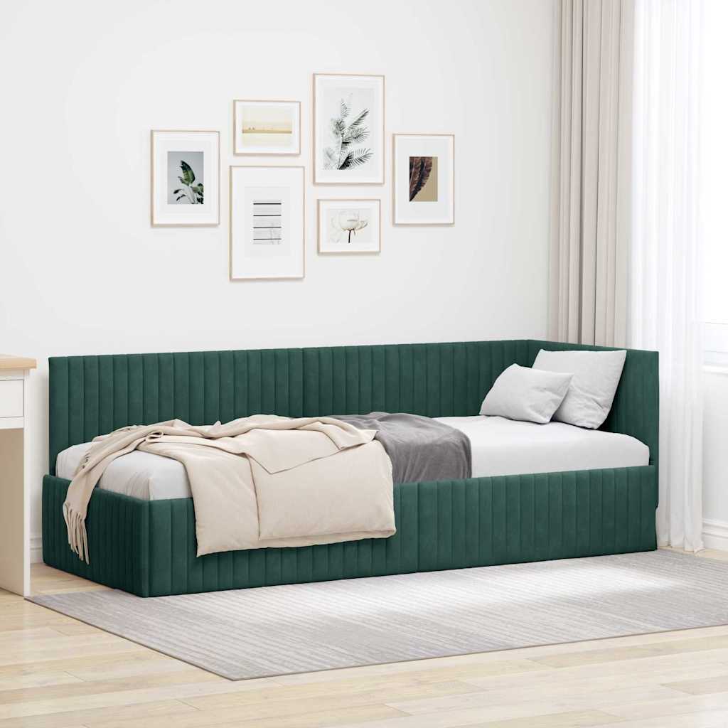 Eckbettgestell mit Kopfteil Dunkelgrün 80 cm x 200 cm Samt