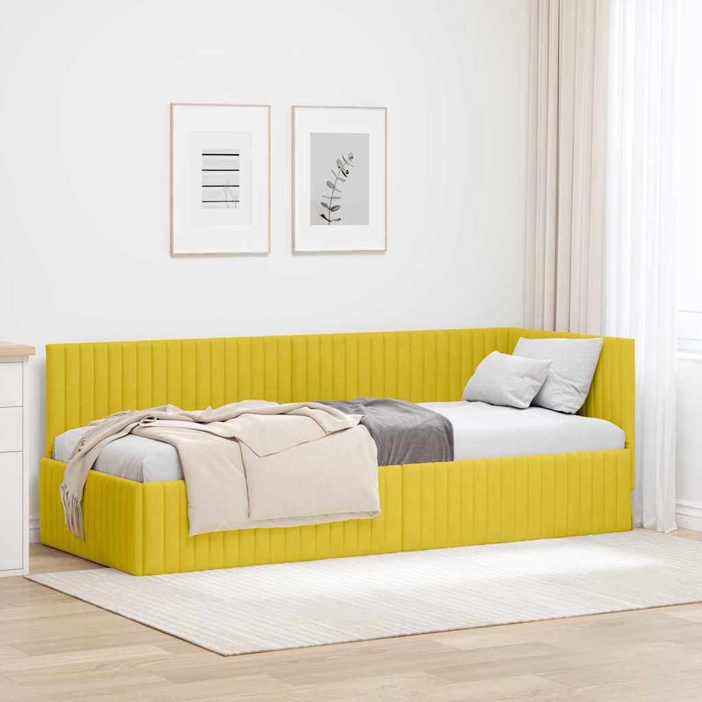 Eckbettgestell mit Kopfteil Gelb 80 cm x 200 cm Samt
