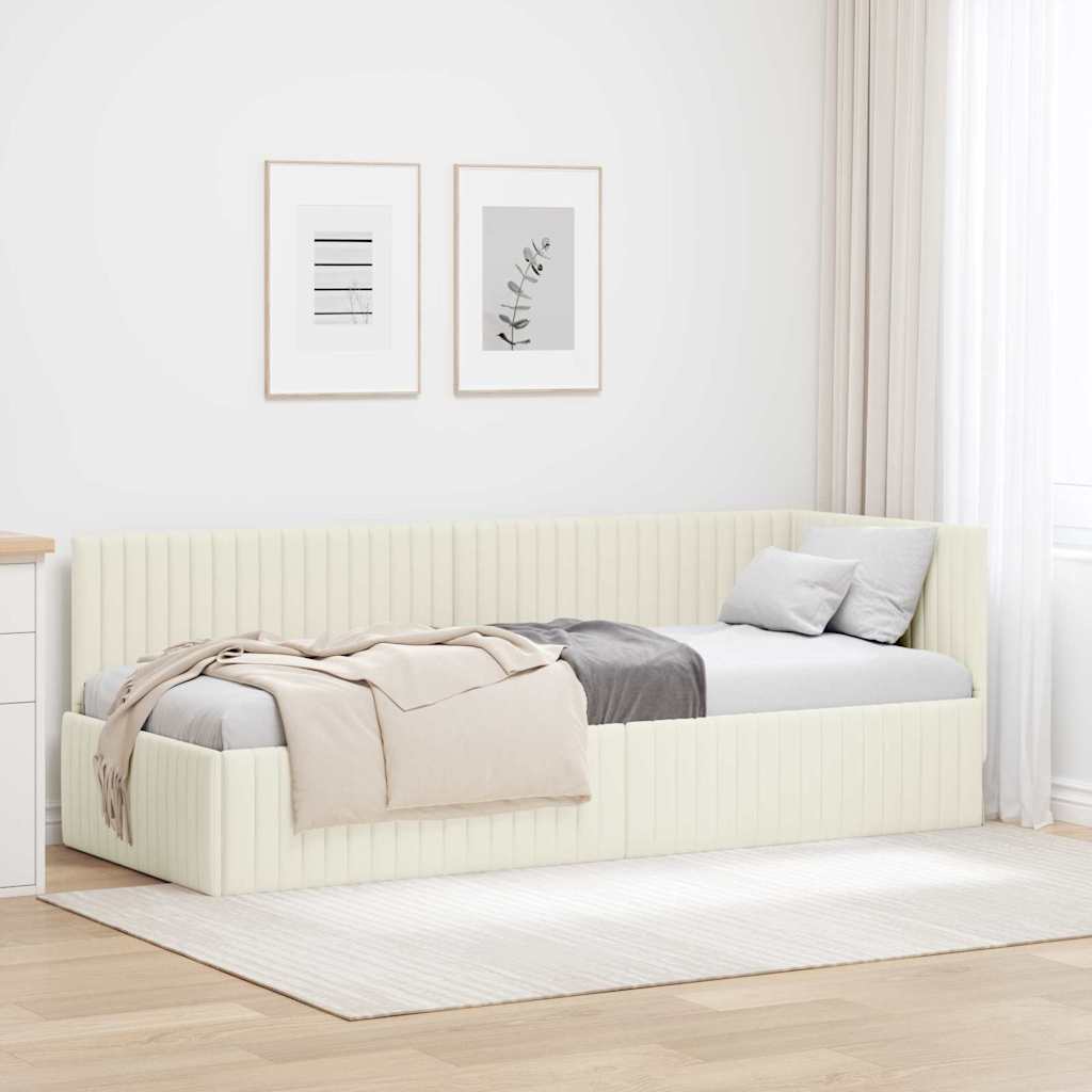 Eckbettgestell mit Kopfteil Creme 80 cm x 200 cm Samt