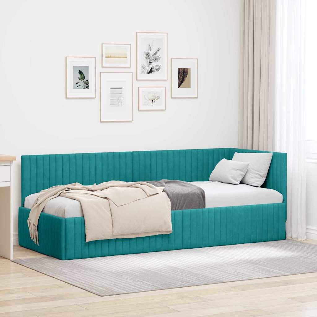 Eckbettgestell mit Kopfteil Türkis 80 cm x 200 cm Samt