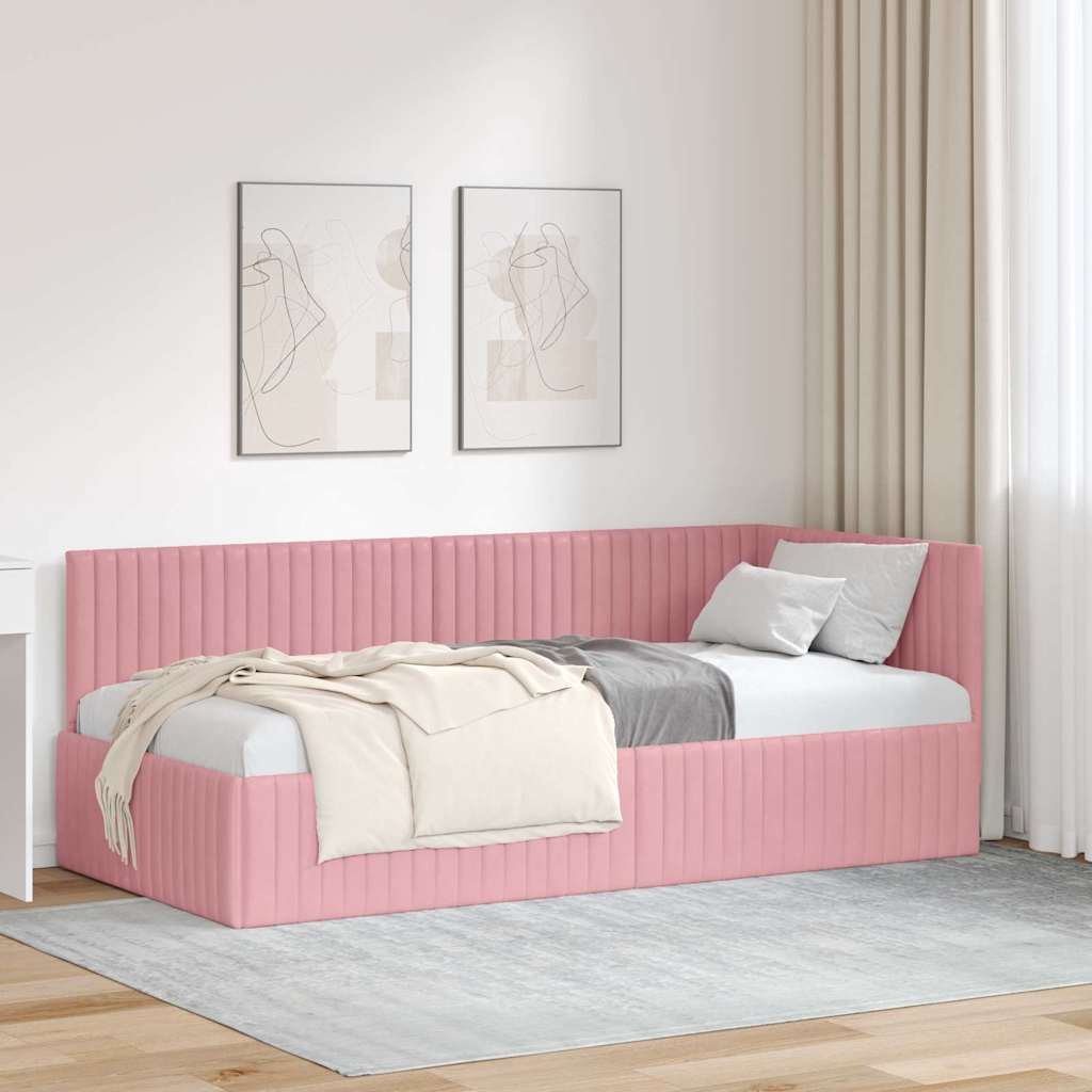 Eckbettgestell mit Kopfteil Rosa 90 cm x 190 cm Samt