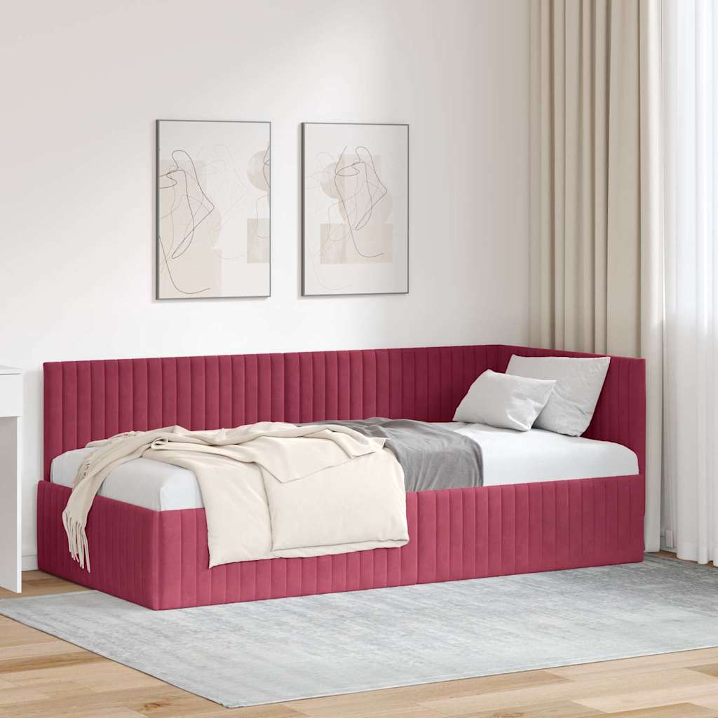 Eckbettgestell mit Kopfteil Weinrot 90 cm x 190 cm Samt