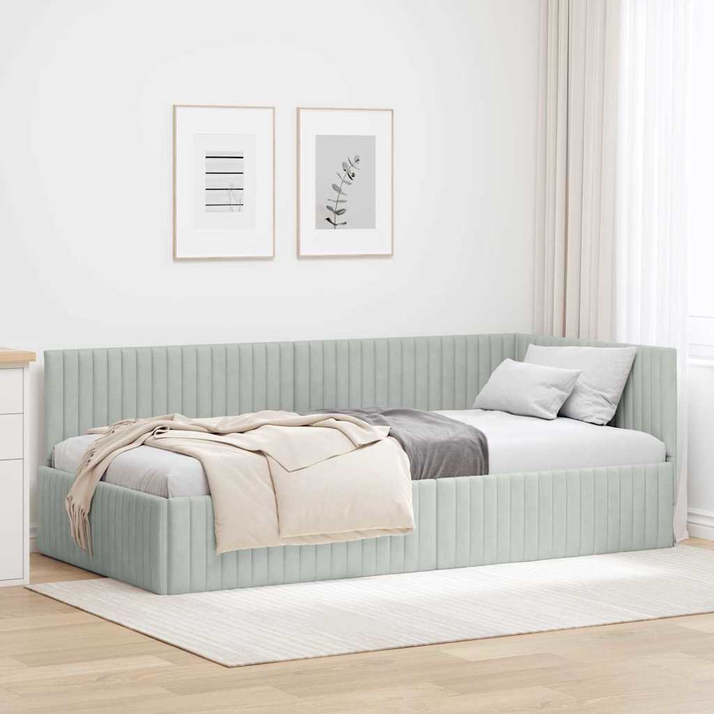 Eckbettgestell mit Kopfteil Hellgrau 90 cm x 200 cm Samt