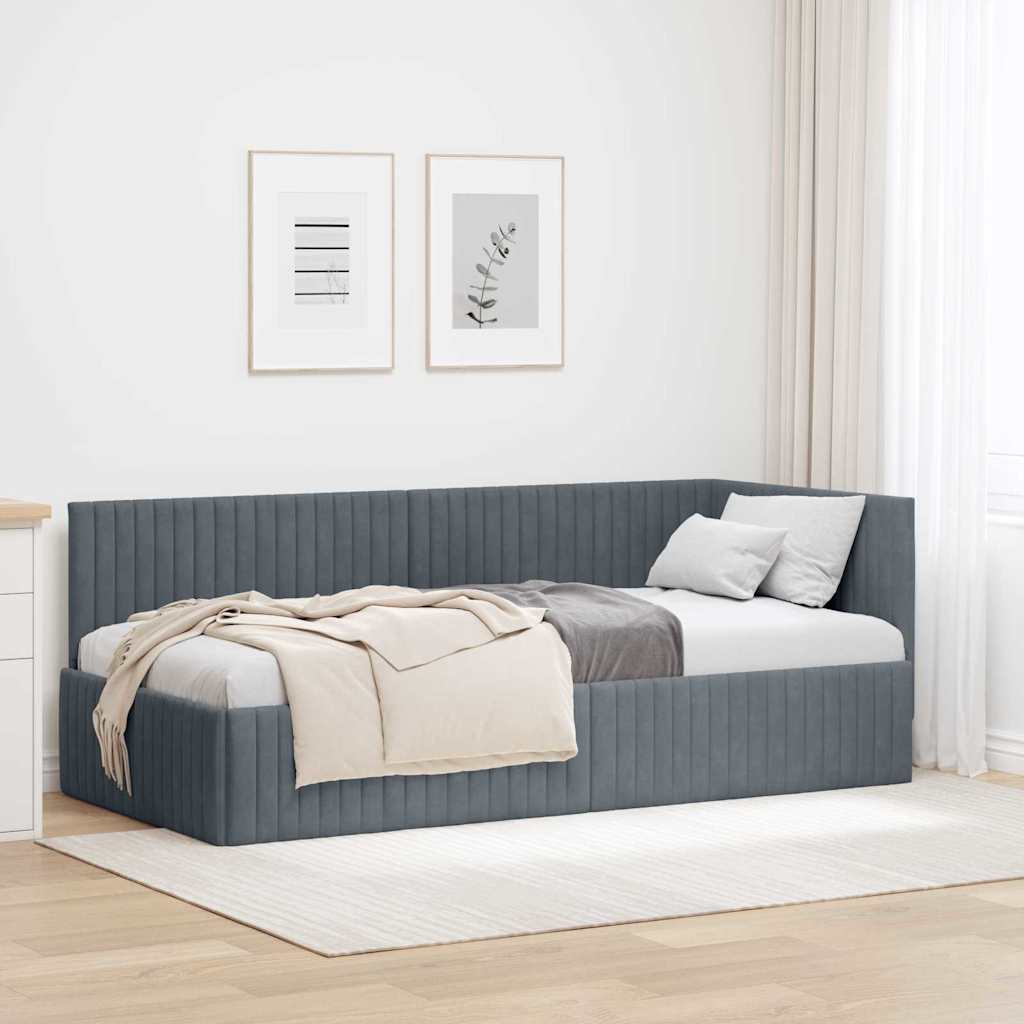 Eckbettgestell mit Kopfteil Dunkelgrau 90 cm x 200 cm Samt