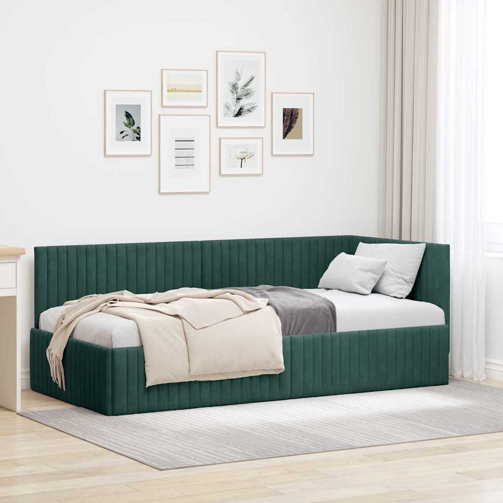 Eckbettgestell mit Kopfteil Dunkelgrün 90 cm x 200 cm Samt
