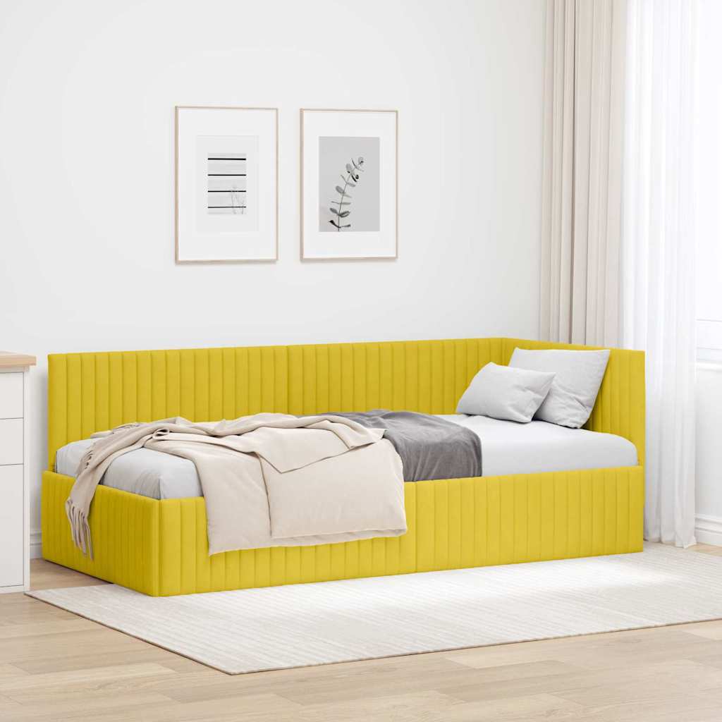 Eckbettgestell mit Kopfteil Gelb 90 cm x 200 cm Samt