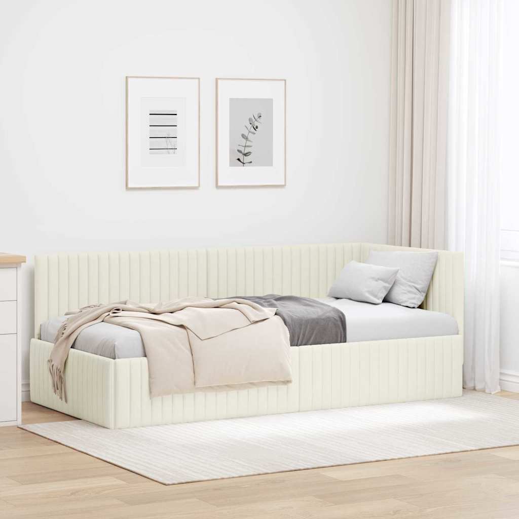Eckbettgestell mit Kopfteil Creme 90 cm x 200 cm Samt