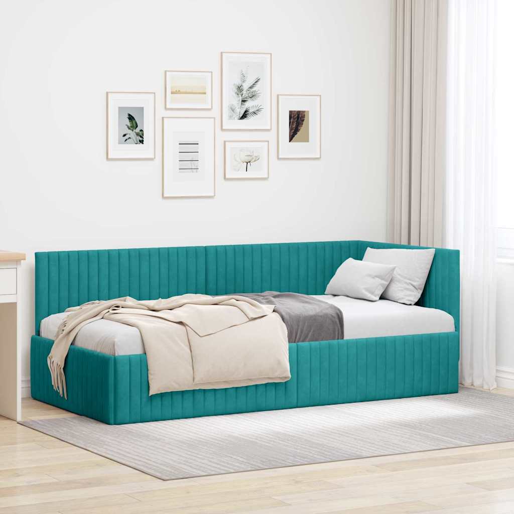 Eckbettgestell mit Kopfteil Türkis 90 cm x 200 cm Samt
