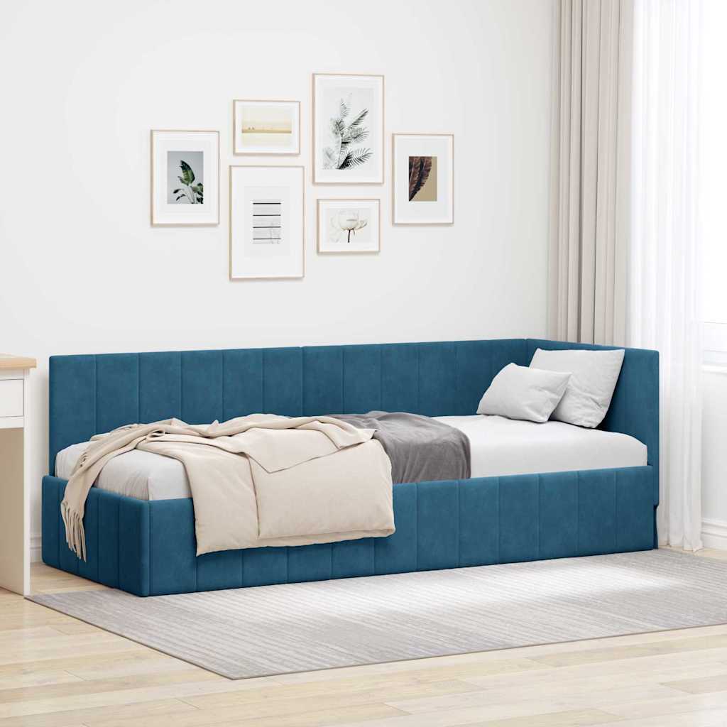 Eckbettgestell mit Kopfteil Blau 80 cm x 200 cm Samt