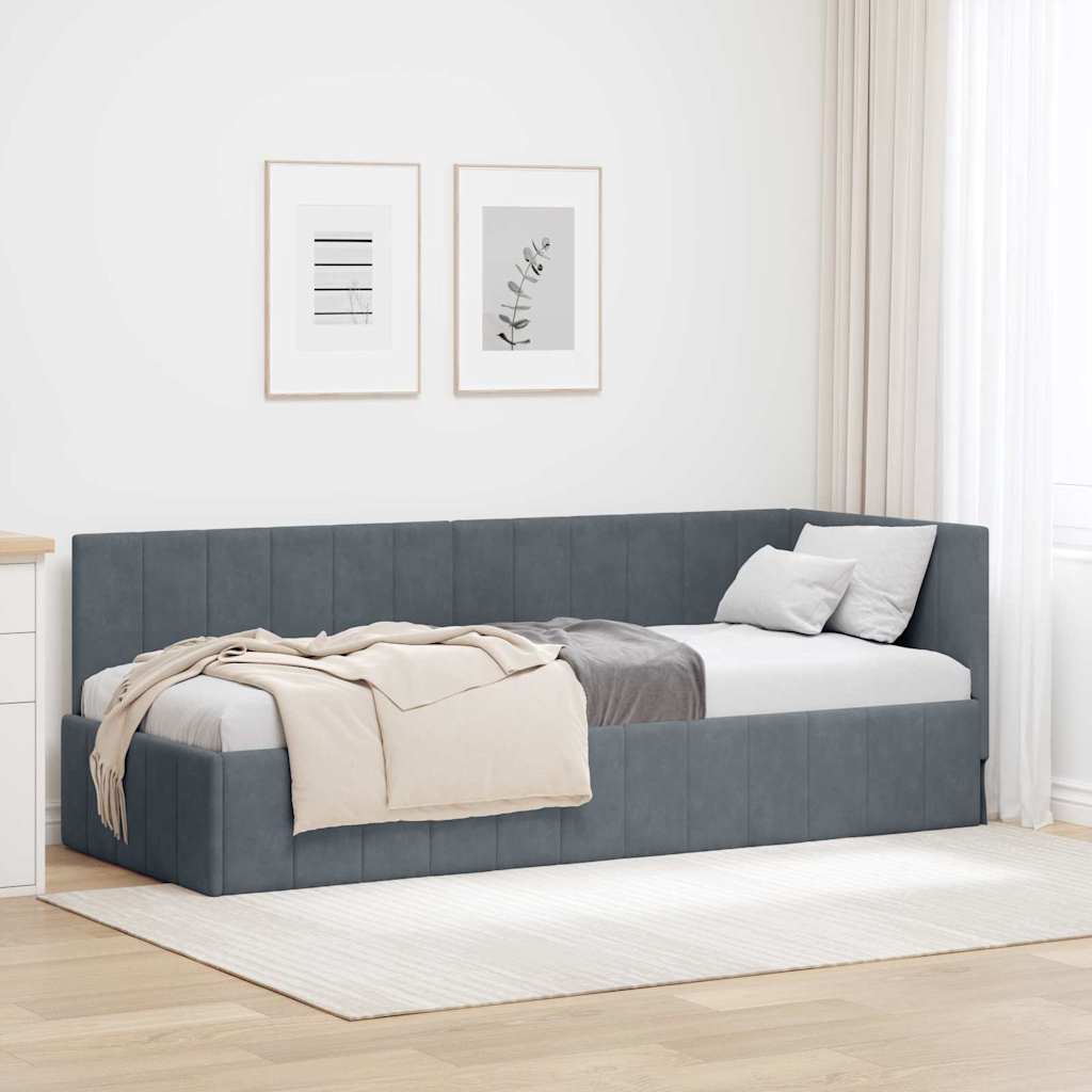 Eckbettgestell mit Kopfteil Dunkelgrau 80 cm x 200 cm Samt
