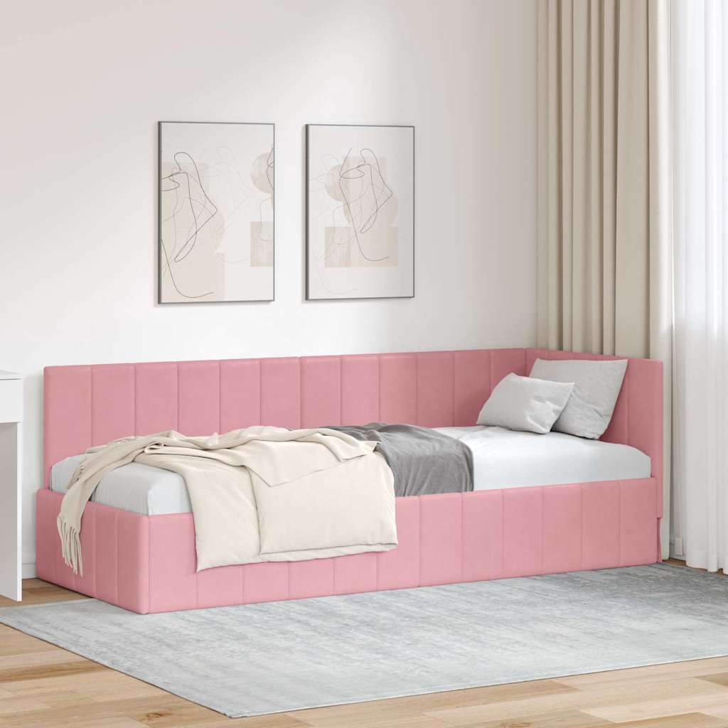 Eckbettgestell mit Kopfteil Rosa 80 cm x 200 cm Samt
