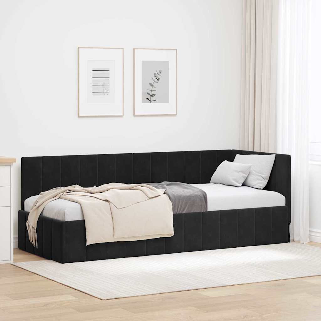 Eckbettgestell mit Kopfteil Schwarz 80 cm x 200 cm Samt