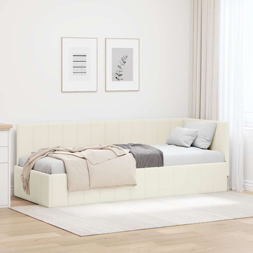 Eckbettgestell mit Kopfteil Creme 80 cm x 200 cm Samt