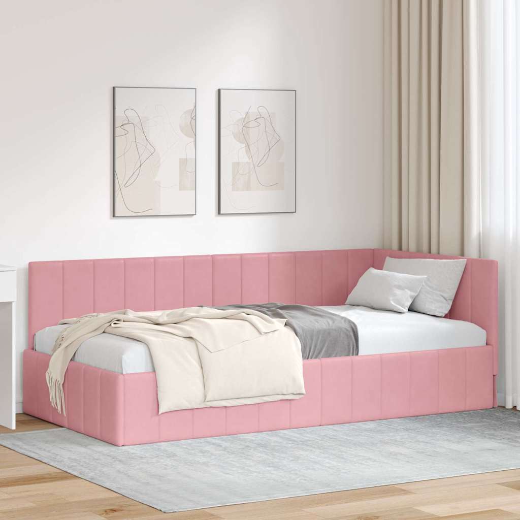 Eckbettgestell mit Kopfteil Rosa 90 cm x 190 cm Samt