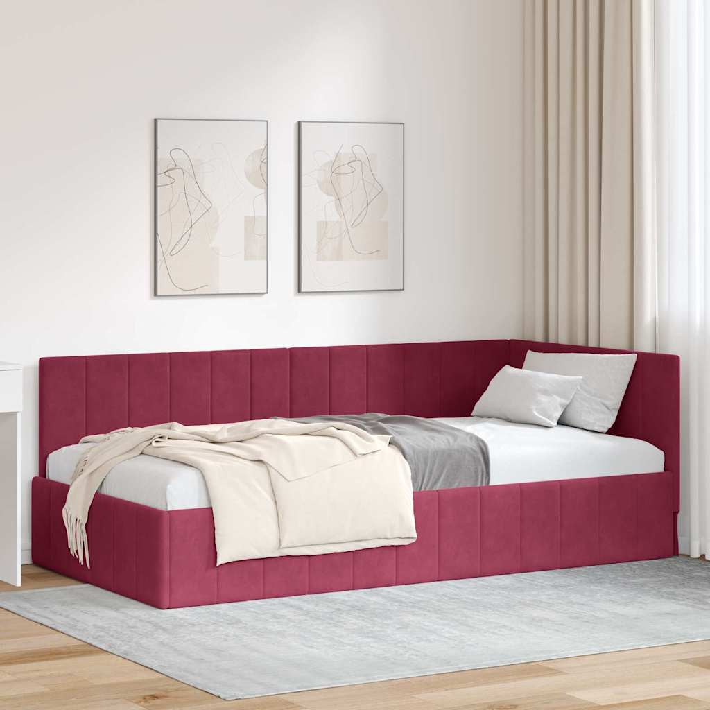 Eckbettgestell mit Kopfteil Weinrot 90 cm x 190 cm Samt