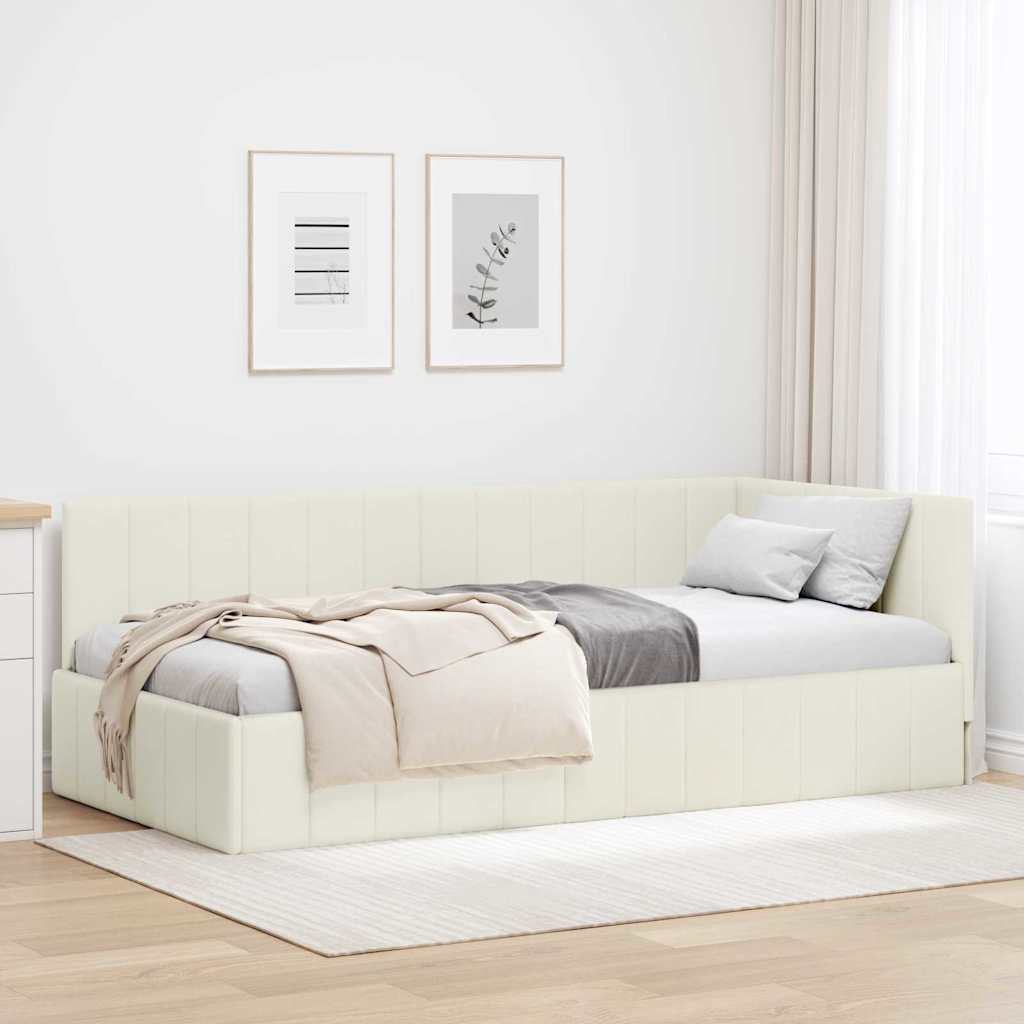 Eckbettgestell mit Kopfteil Creme 90 cm x 190 cm Samt