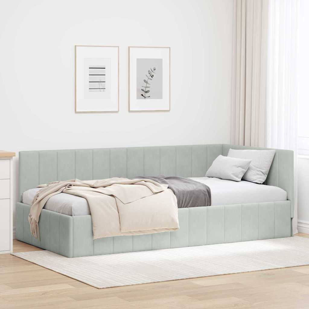 Eckbettgestell mit Kopfteil Hellgrau 90 cm x 200 cm Samt