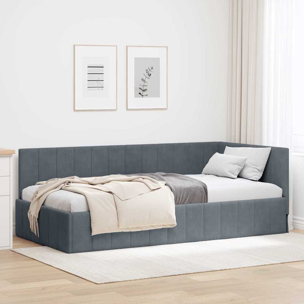 Eckbettgestell mit Kopfteil Dunkelgrau 90 cm x 200 cm Samt