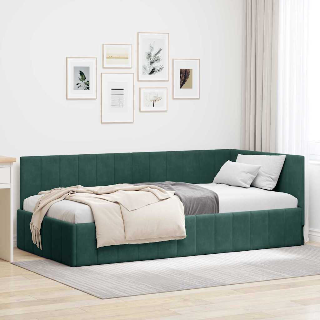 Eckbettgestell mit Kopfteil Dunkelgrün 100 cm x 200 cm Samt