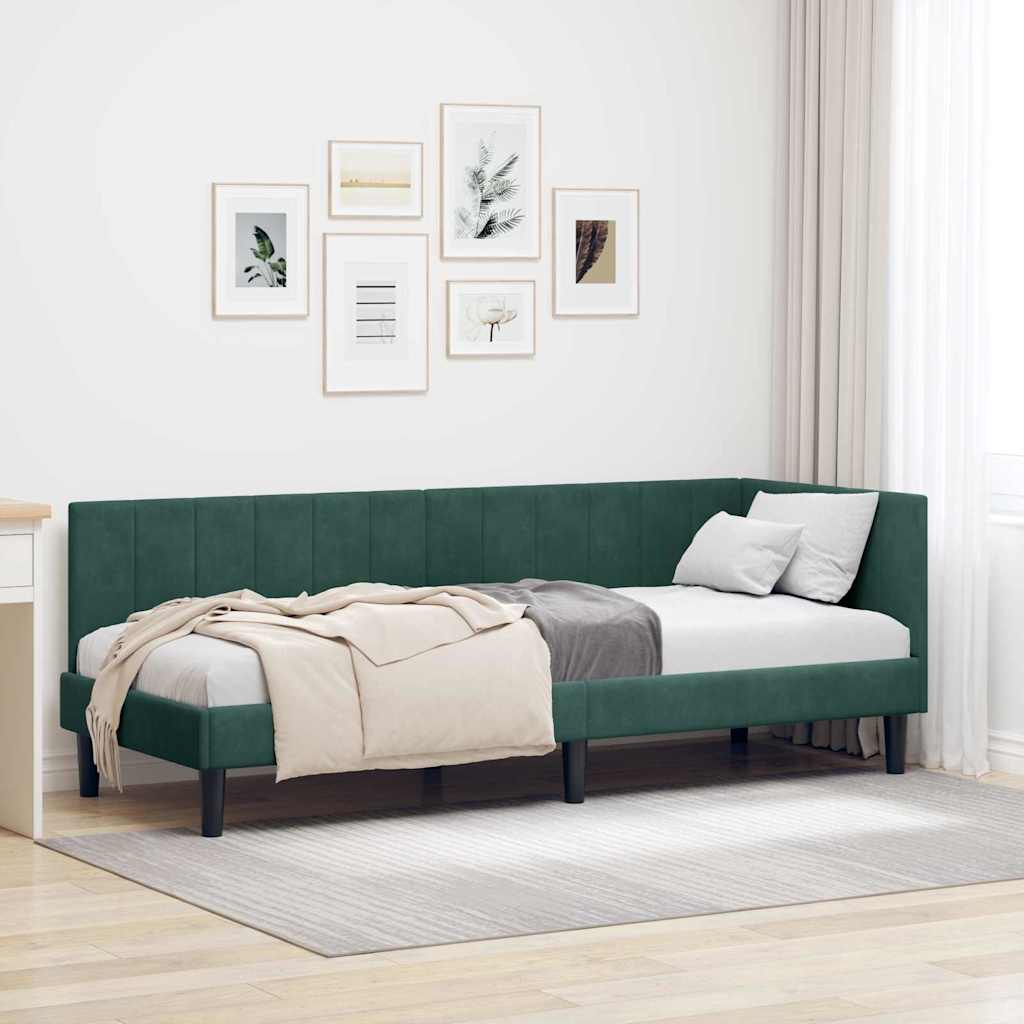 Eckbettgestell mit Kopfteil Dunkelgrün 80 cm x 200 cm Samt