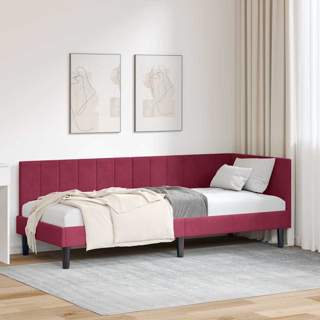 Eckbettgestell mit Kopfteil Weinrot 80 cm x 200 cm Samt