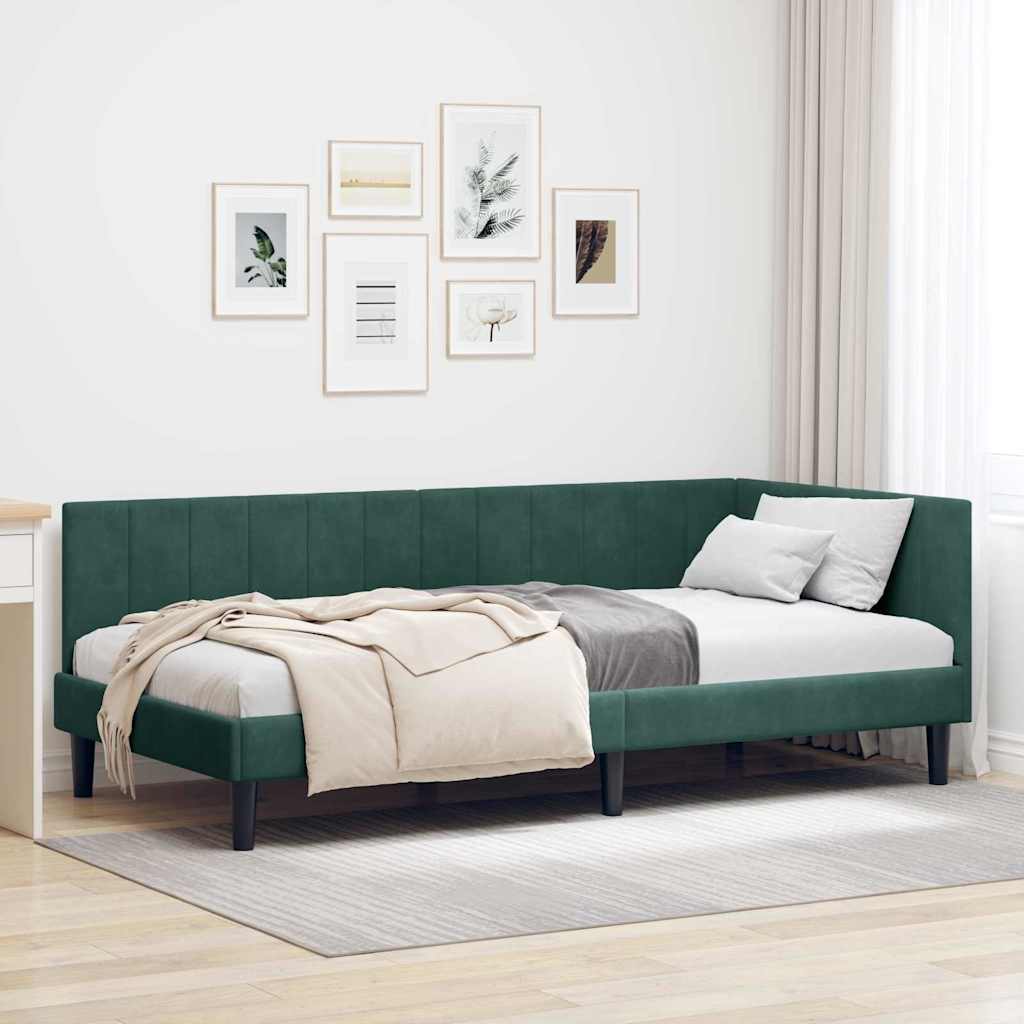 Eckbettgestell mit Kopfteil Dunkelgrün 90 cm x 190 cm Samt
