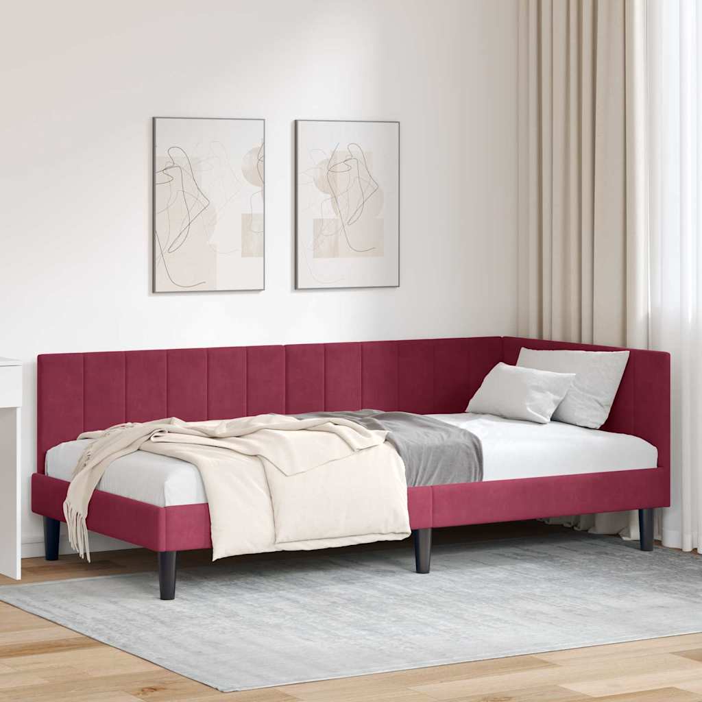 Eckbettgestell mit Kopfteil Weinrot 90 cm x 190 cm Samt
