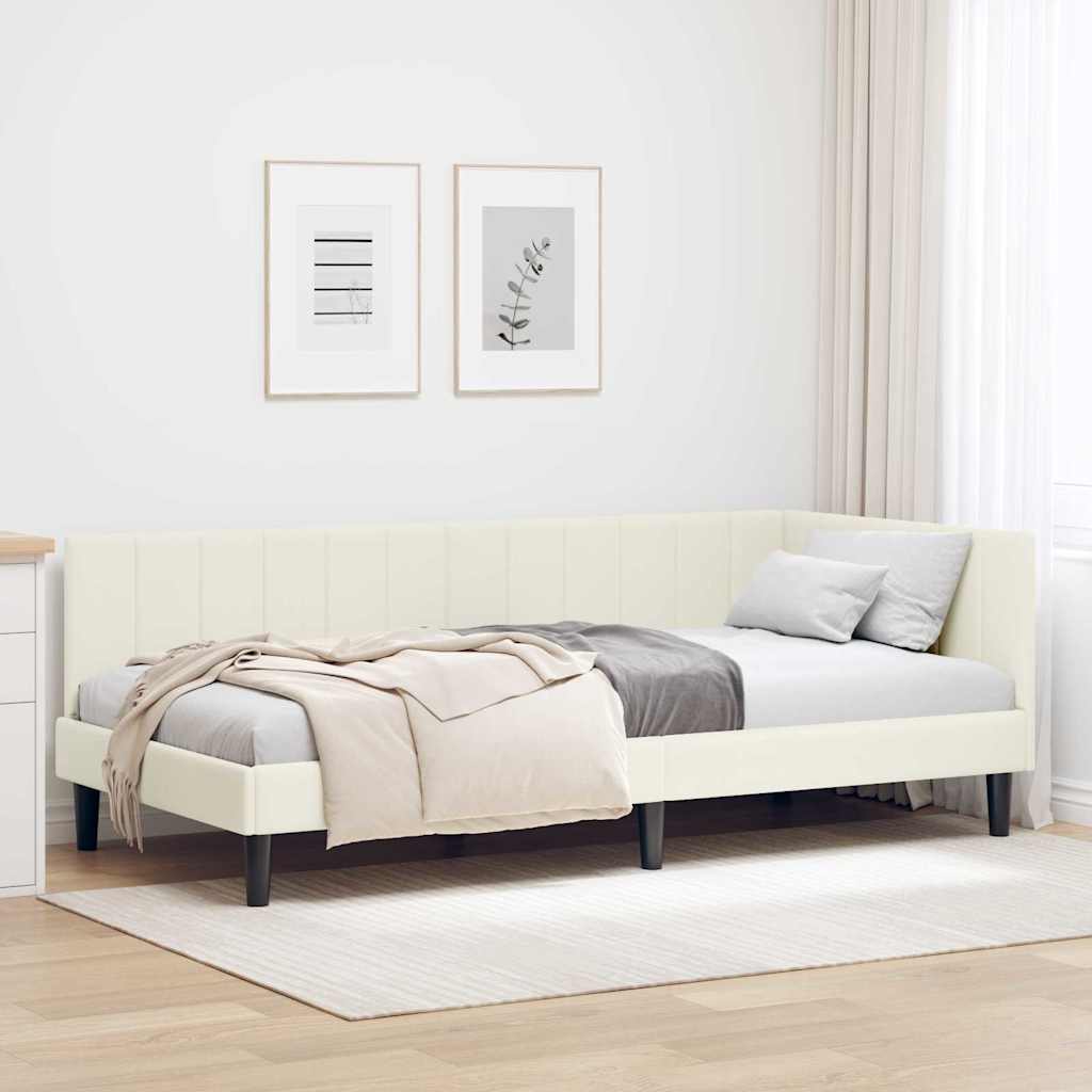 Eckbettgestell mit Kopfteil Creme 90 cm x 190 cm Samt