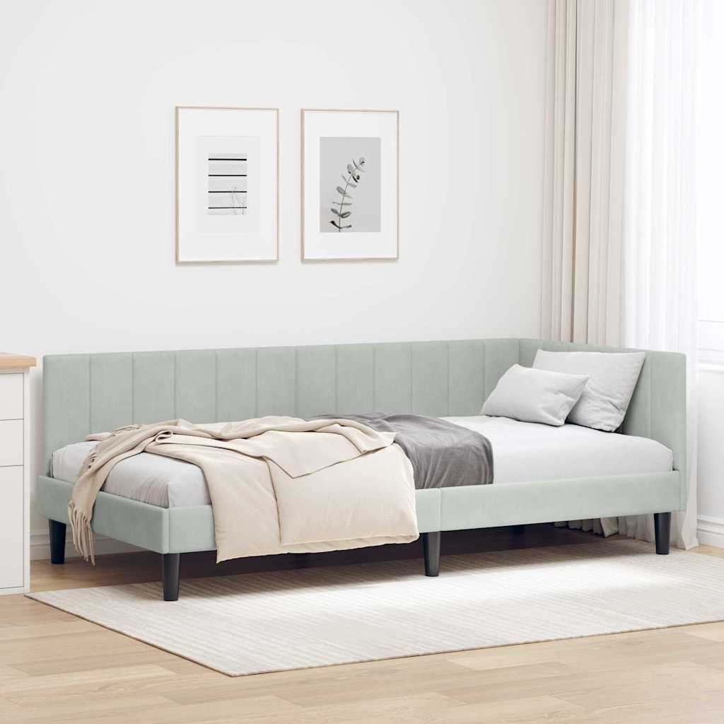 Eckbettgestell mit Kopfteil Hellgrau 90 cm x 200 cm Samt