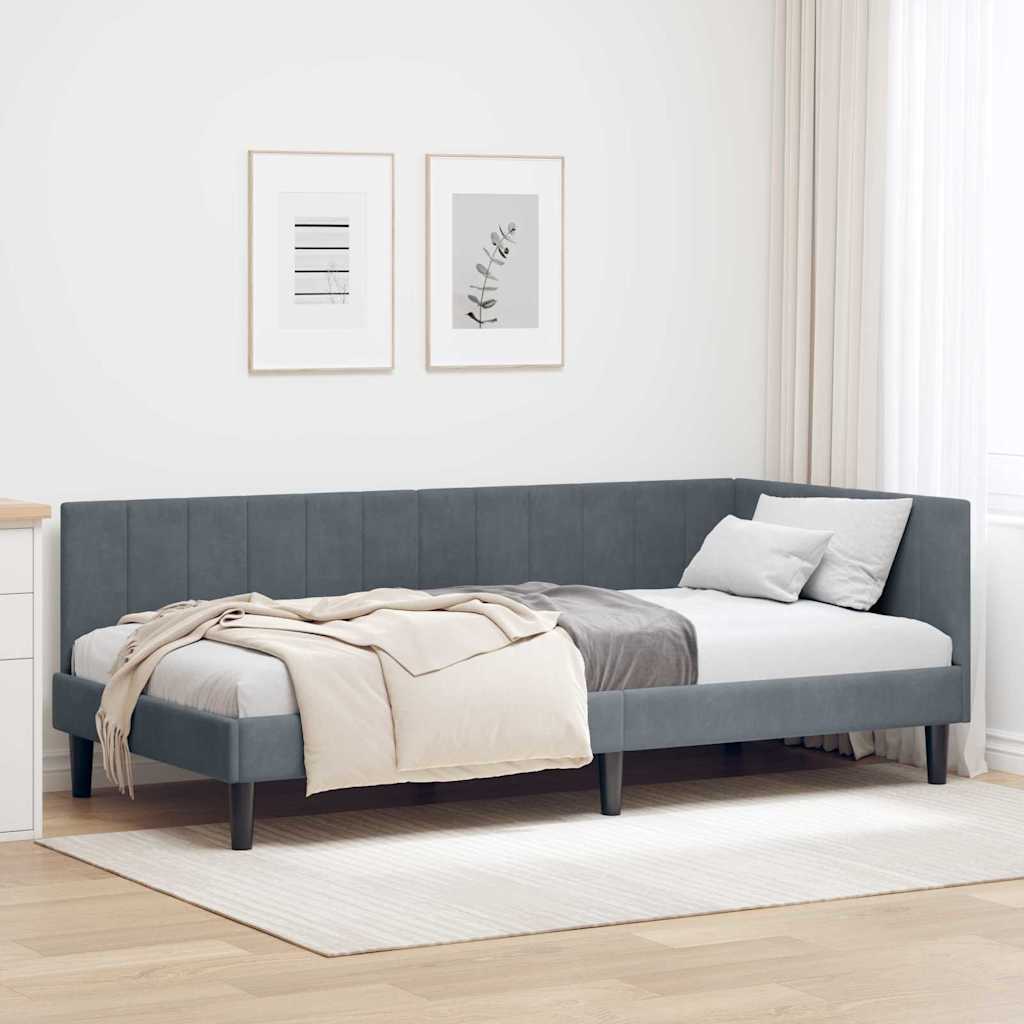 Eckbettgestell mit Kopfteil Dunkelgrau 90 cm x 200 cm Samt