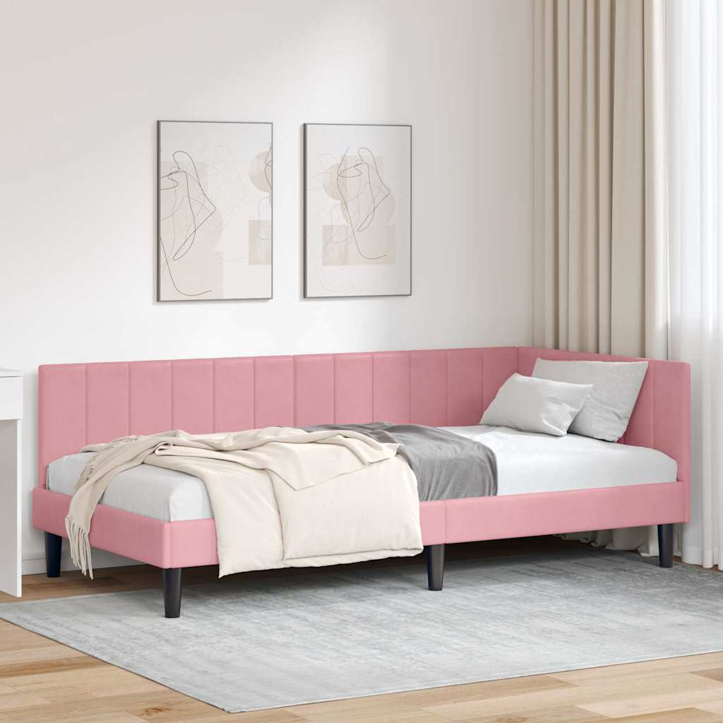 Eckbettgestell mit Kopfteil Rosa 90 cm x 200 cm Samt