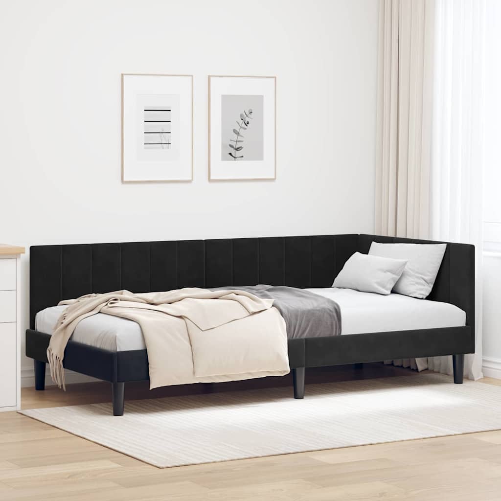 Eckbettgestell mit Kopfteil Schwarz 90 cm x 200 cm Samt