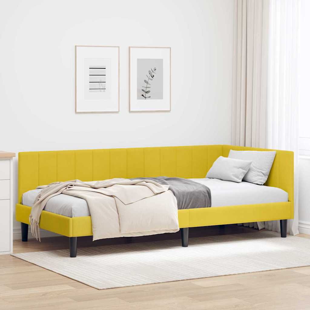 Eckbettgestell mit Kopfteil Gelb 90 cm x 200 cm Samt