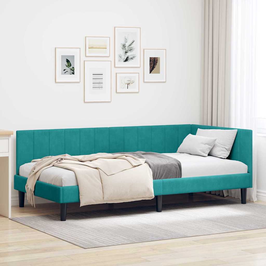 Eckbettgestell mit Kopfteil Türkis 90 cm x 200 cm Samt