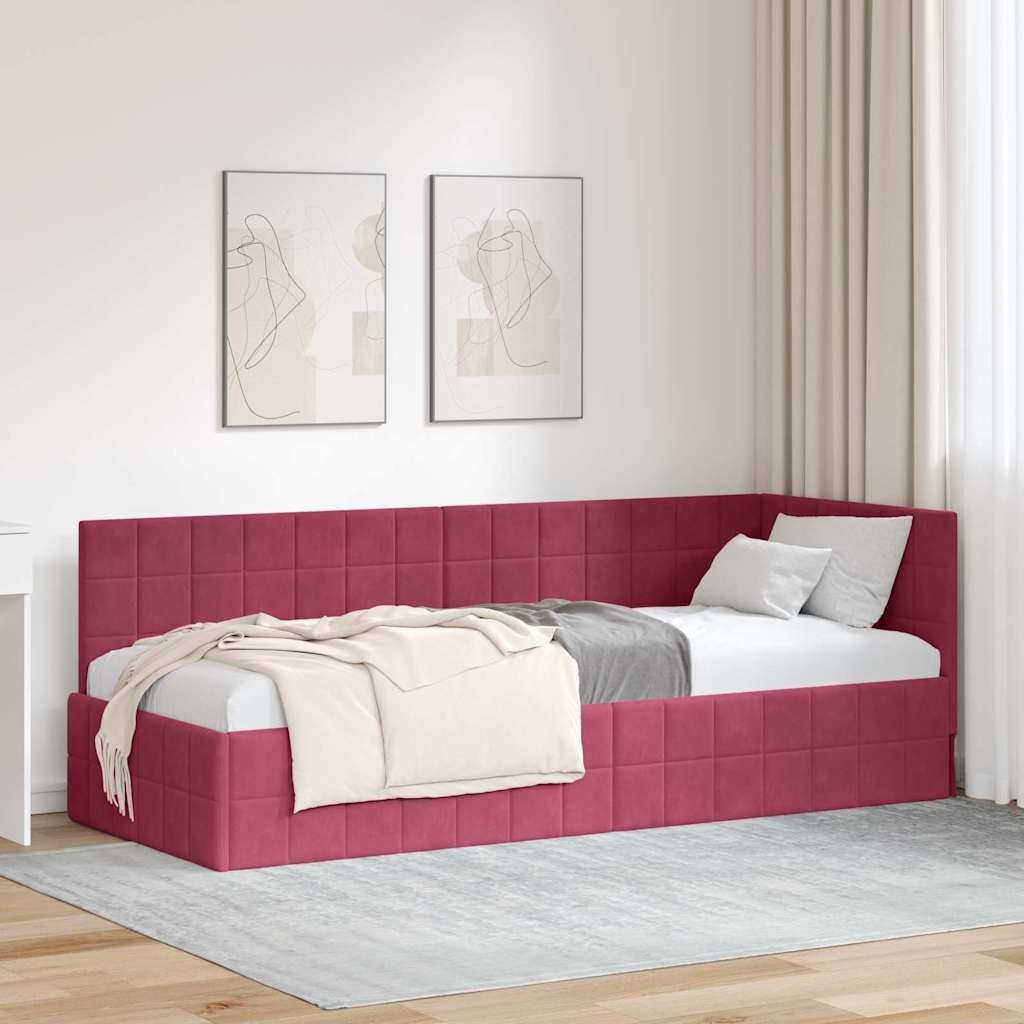 Eckbettgestell mit Kopfteil Weinrot 80 cm x 200 cm Samt