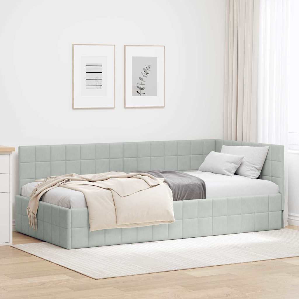 Eckbettgestell mit Kopfteil Hellgrau 90 cm x 190 cm Samt