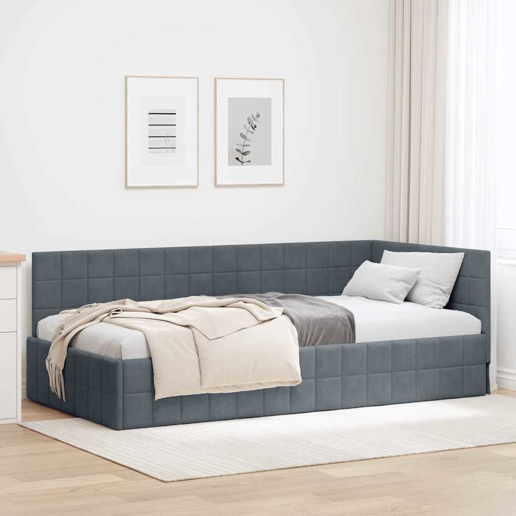 Eckbettgestell mit Kopfteil Dunkelgrau 90 cm x 190 cm Samt