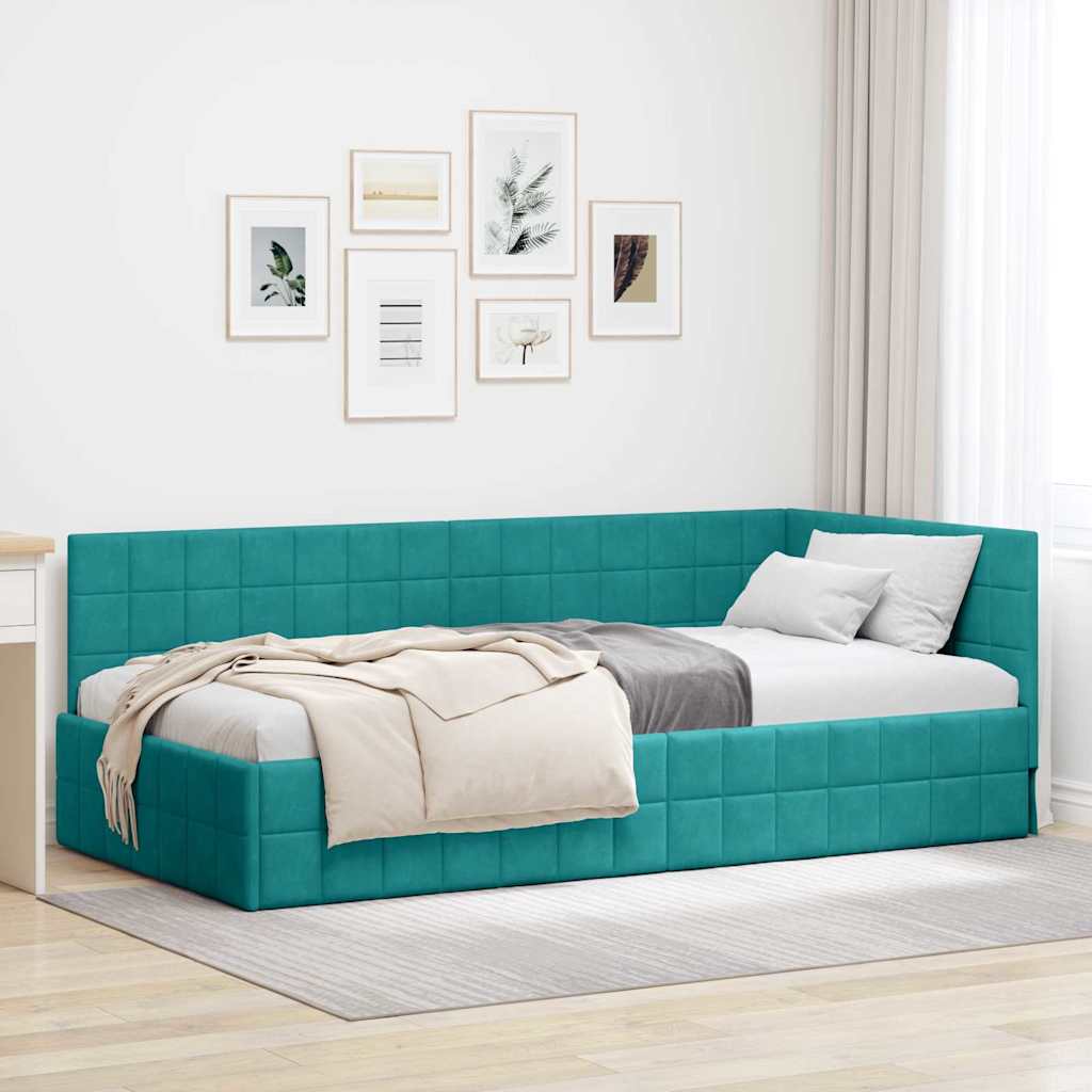 Eckbettgestell mit Kopfteil Türkis 90 cm x 190 cm Samt