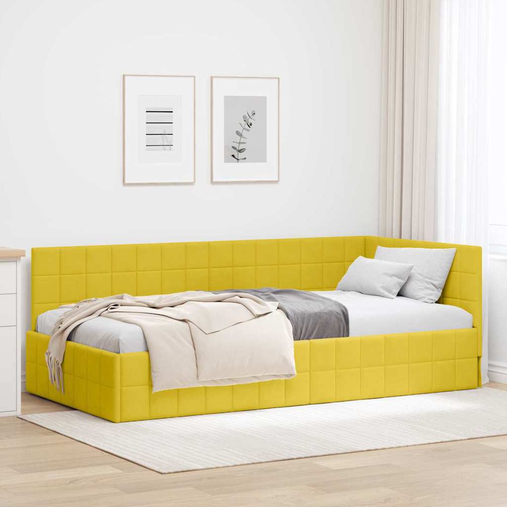Eckbettgestell mit Kopfteil Gelb 90 cm x 200 cm Samt