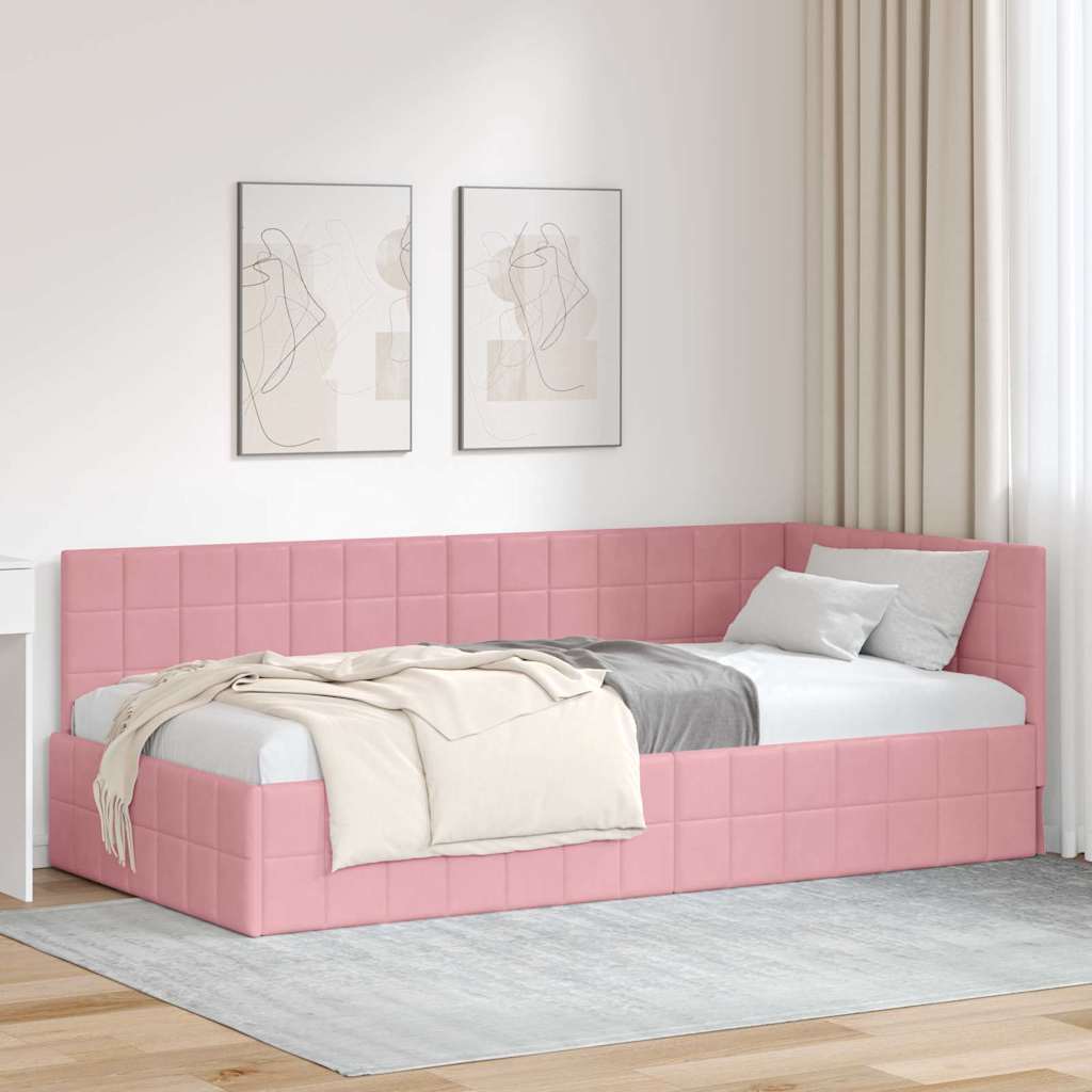 Eckbettgestell mit Kopfteil Rosa 100 cm x 200 cm Samt