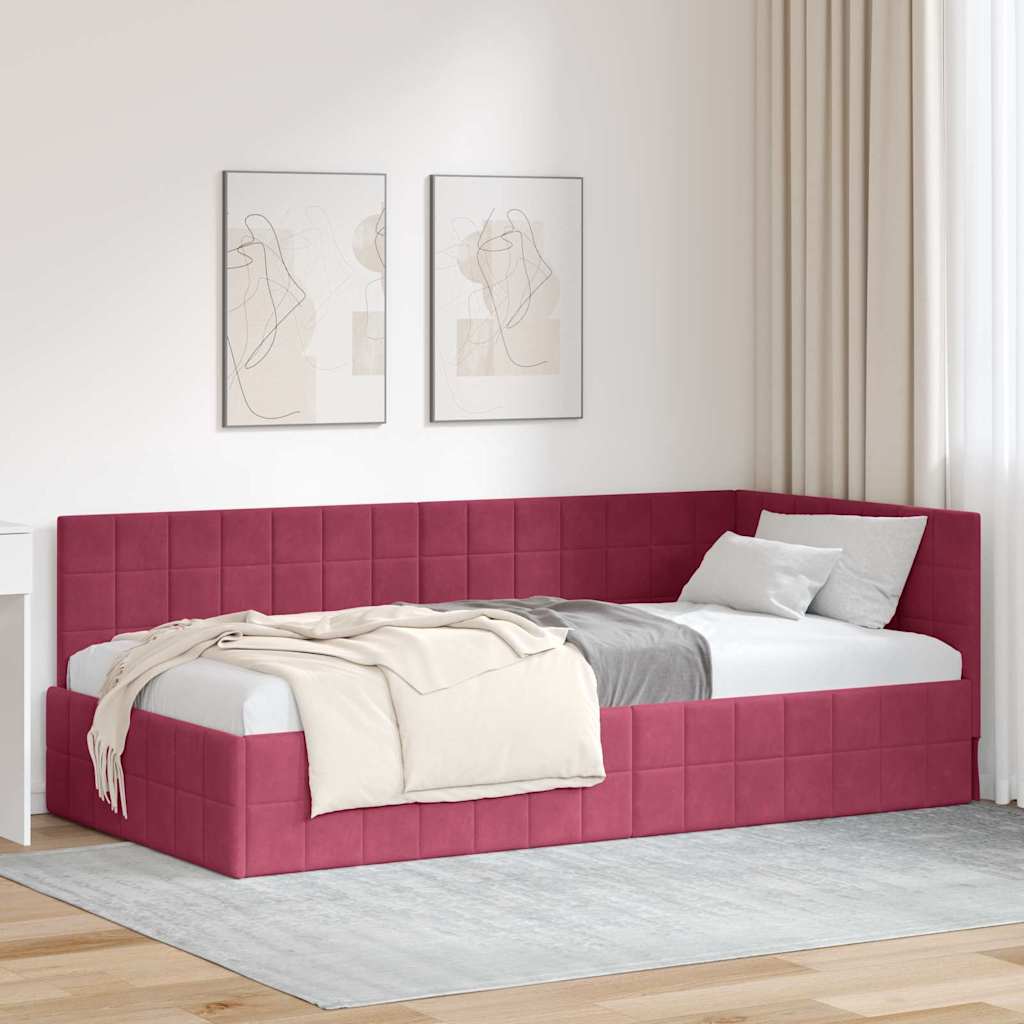 Eckbettgestell mit Kopfteil Weinrot 100 cm x 200 cm Samt