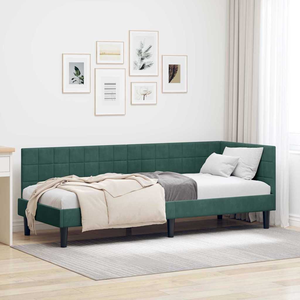 Eckbettgestell mit Kopfteil Dunkelgrün 80 cm x 200 cm Samt