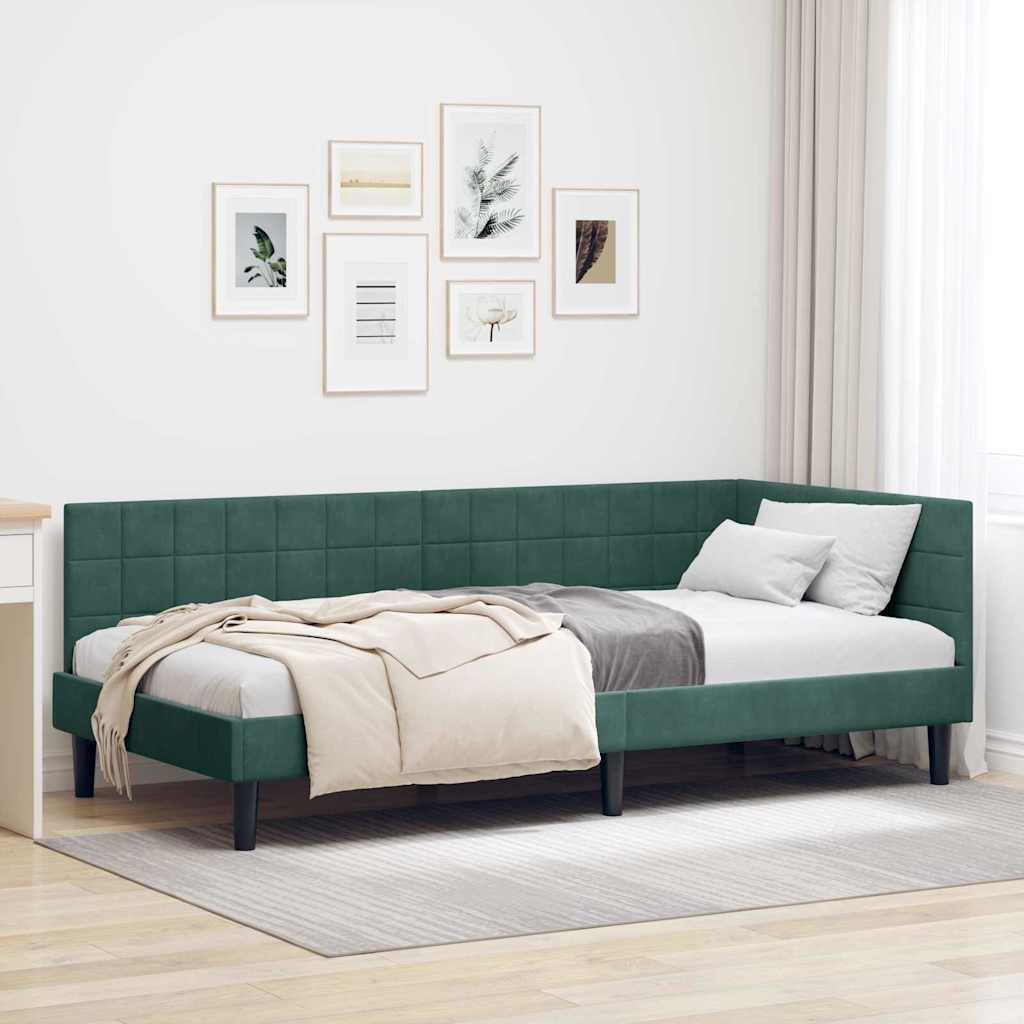 Eckbettgestell mit Kopfteil Dunkelgrün 90 cm x 190 cm Samt