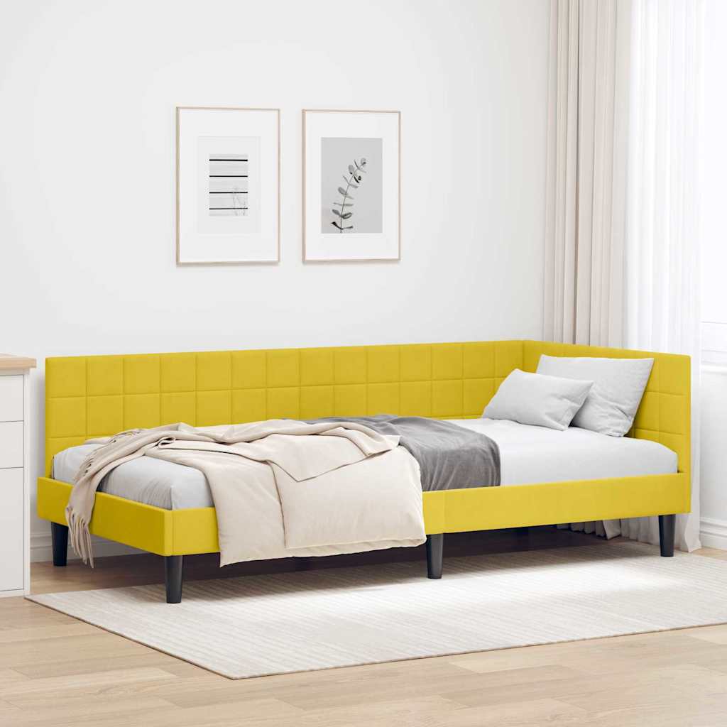 Eckbettgestell mit Kopfteil Gelb 90 cm x 200 cm Samt