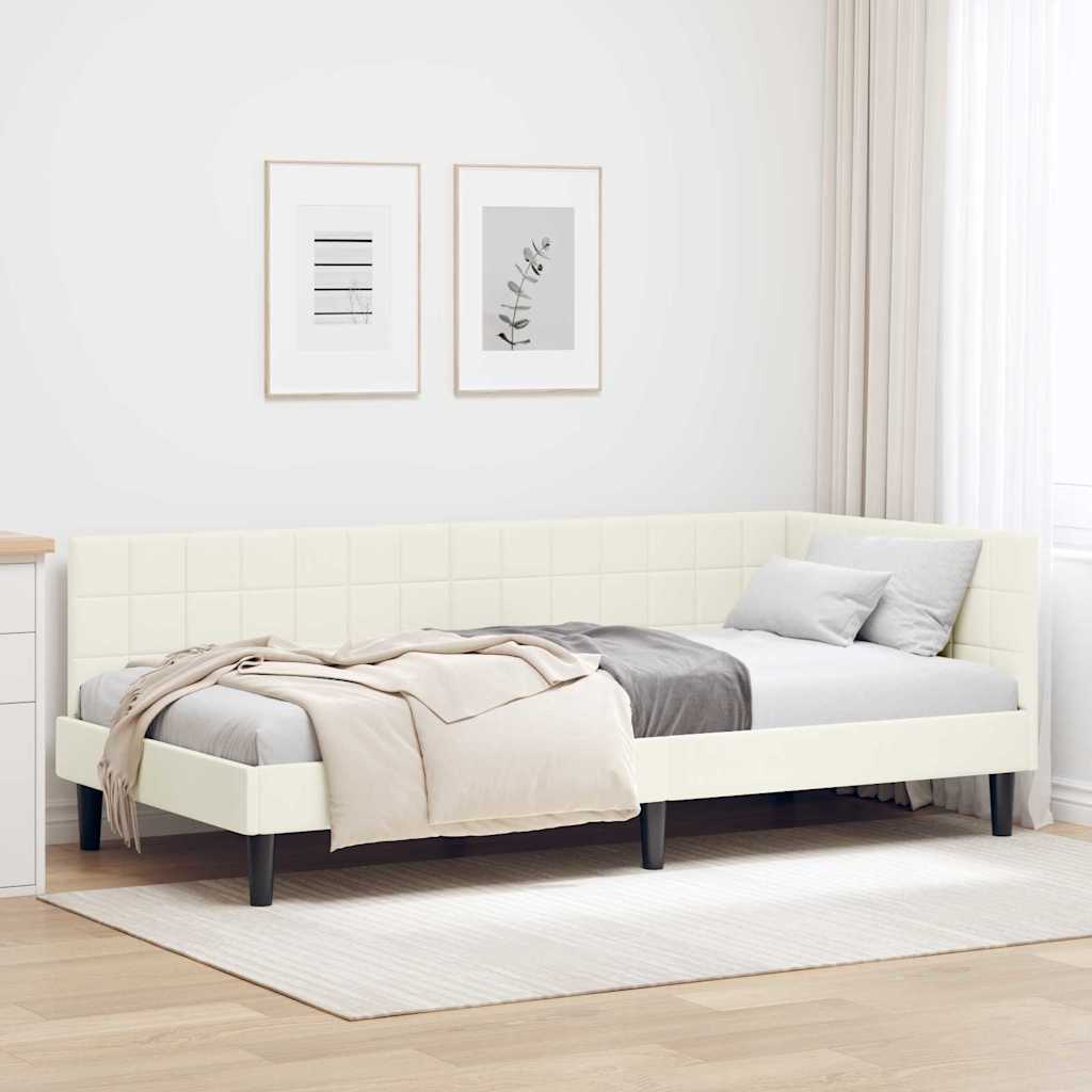 Eckbettgestell mit Kopfteil Creme 90 cm x 200 cm Samt